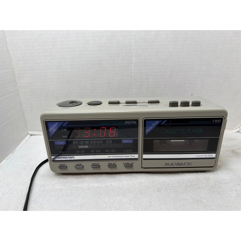 VTG 80/90s Soundesign Cassette Player Clock Radio AM FM Gray 3826SGY LED Display